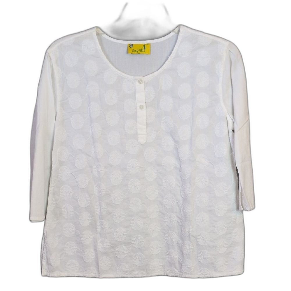 City Girl White Circle Embroidered Top Womens S
